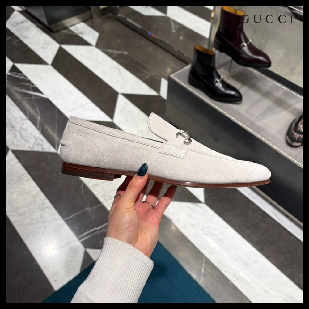 【GUCCI】JORDAN Horsebit Suede Men’s Moccasin Loafers White