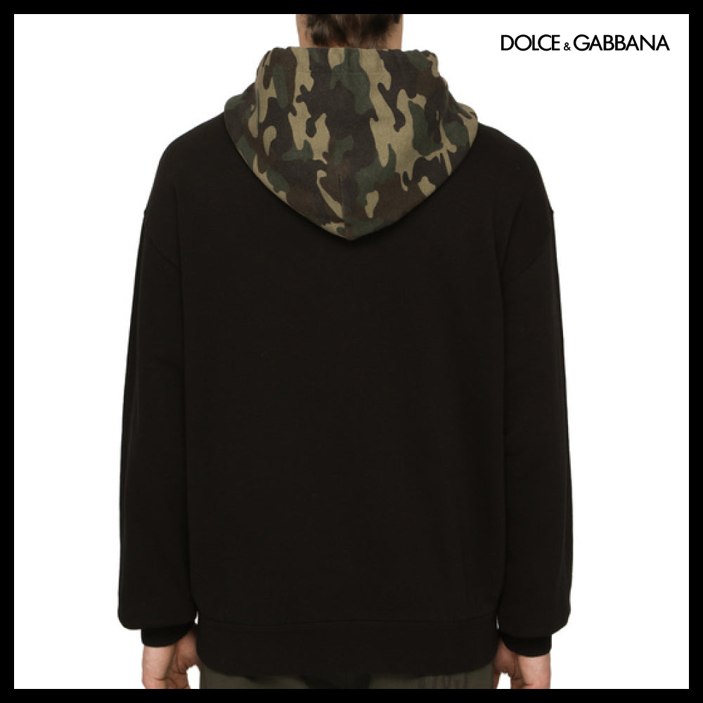 【Dolce & Gabbana】Jersey Hoodie with Camouflage Details