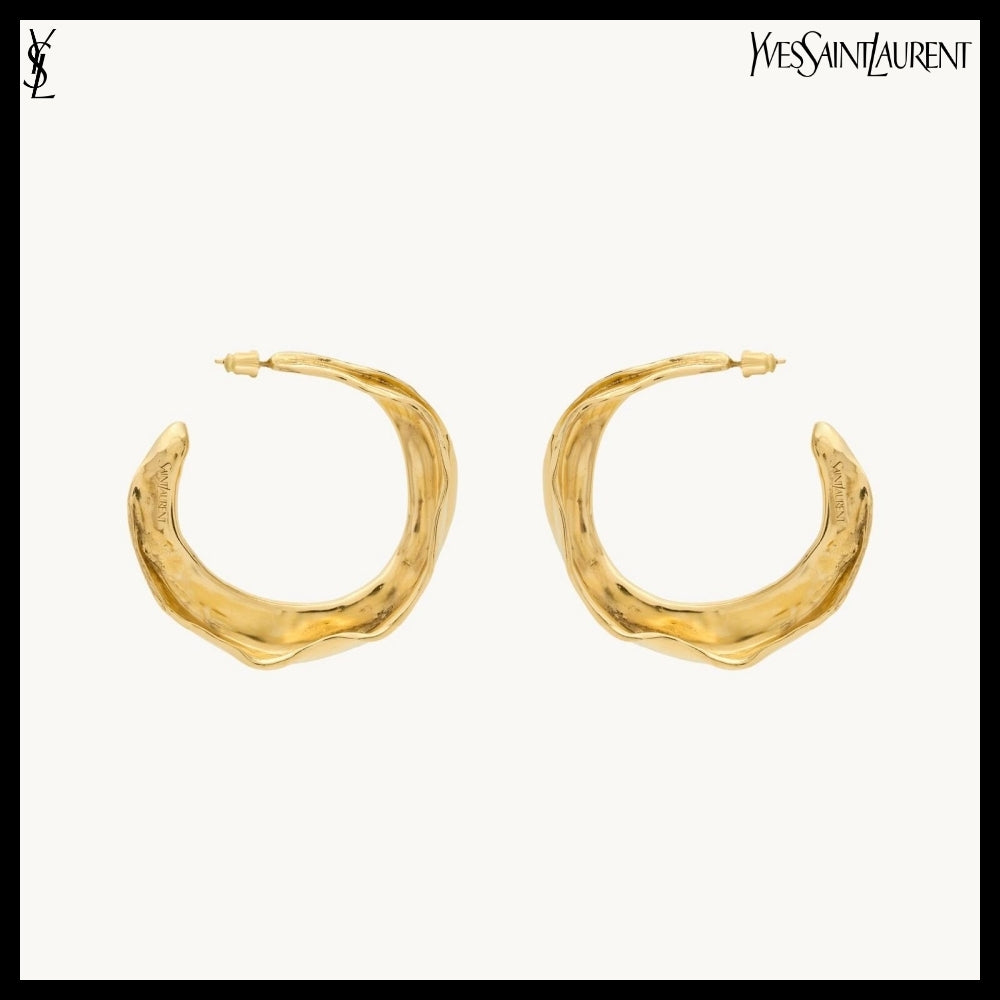 【Saint Laurent】Metal Twisted Leaf Hoop Earrings