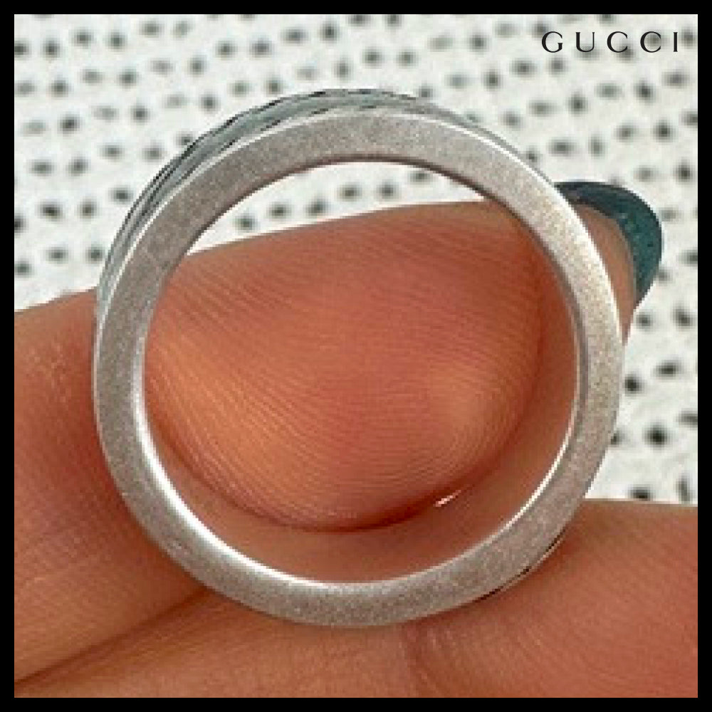 【GUCCI】Interlocking G Logo Enamel Metal Ring Howlite