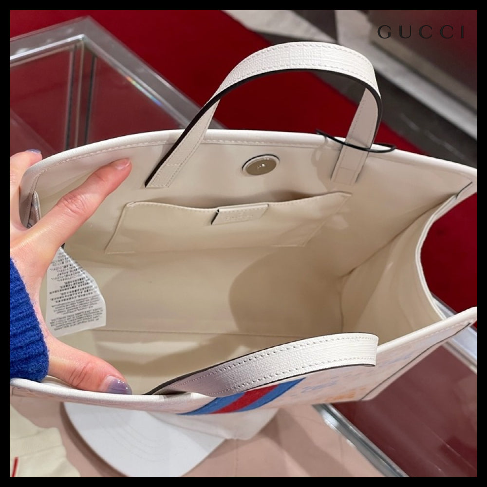 【GUCCI】GG Web Stripe Canvas Tote Bag Multi