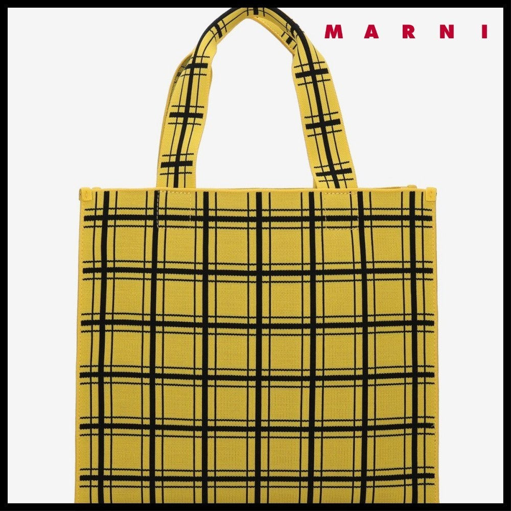 【MARNI】 マルニ バッグ LOGO TAG CHECK TOTE BAG YELLOW