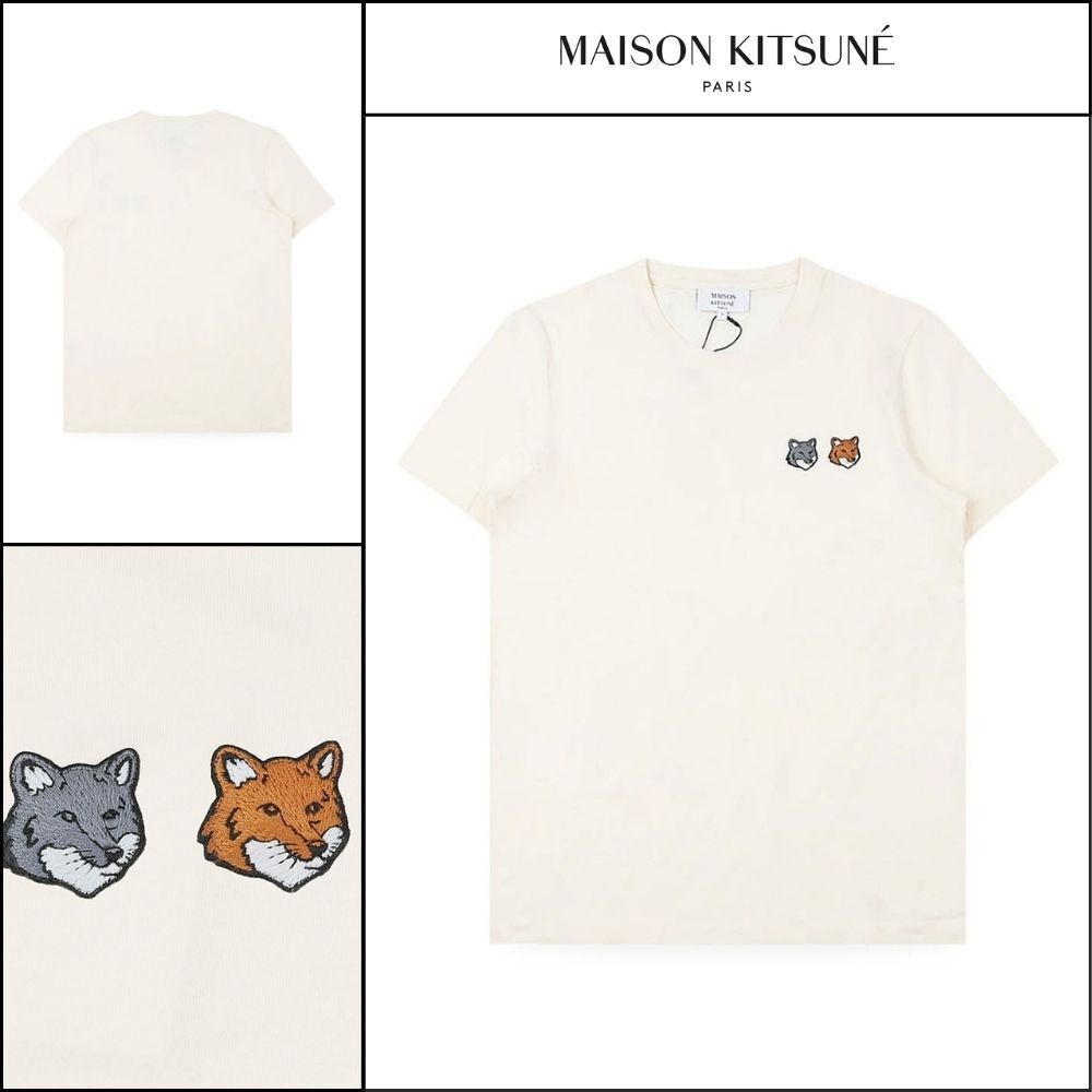 【MAISON KITSUNE】Double Fox Head Patch T-Shirt Latte