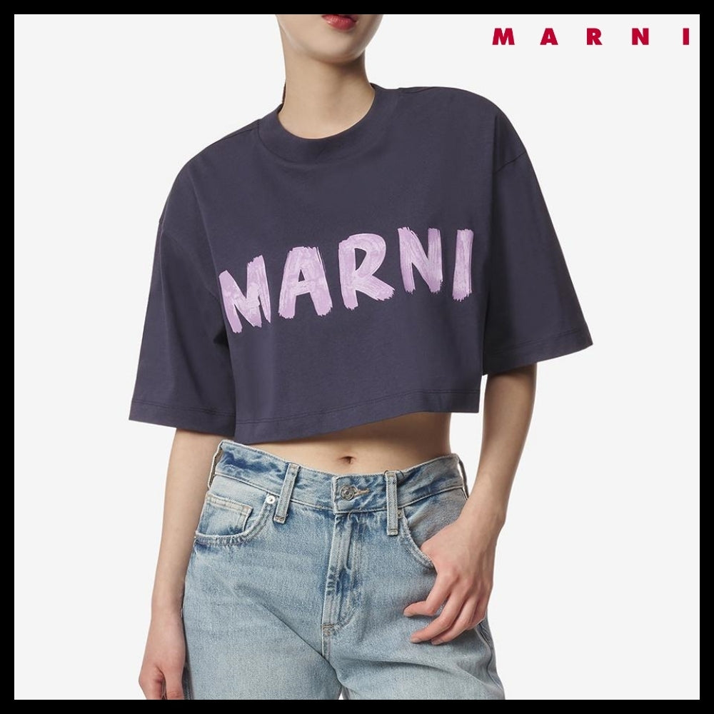 MARNI Logo Crop Short-Sleeve T-shirt Blue-Black