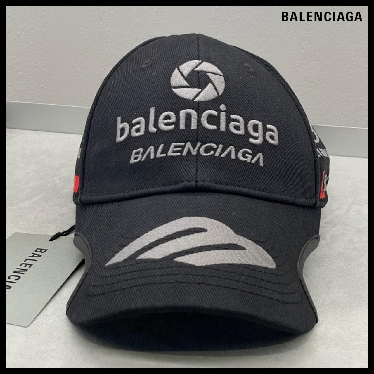 【BALENCIAGA】Racer Embroidered Drill Cotton Ball Cap Black