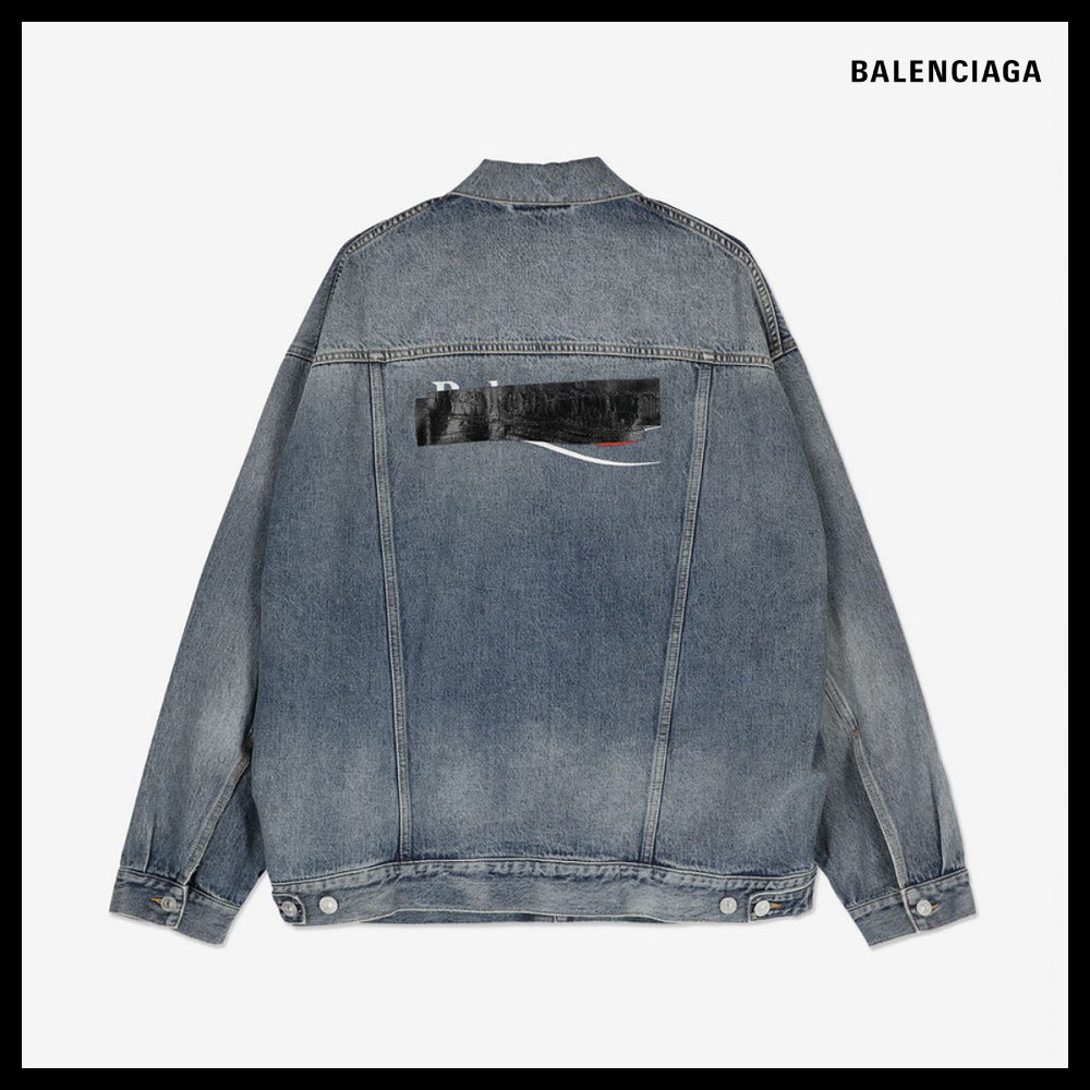 【BALENCIAGA】Back Tape Oversized Denim Jacket Blue