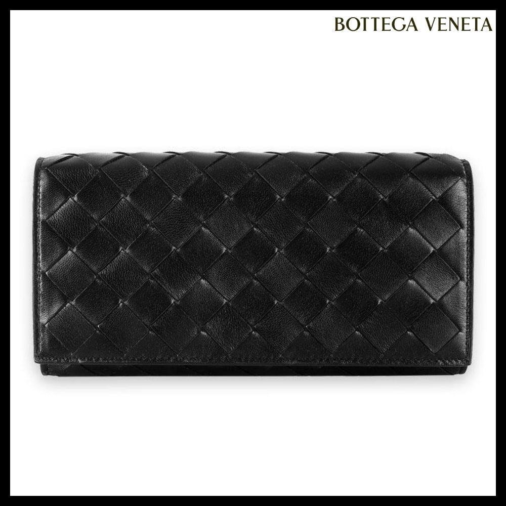 【BOTTEGA VENETA】Intrecciato Flap Long Wallet Black