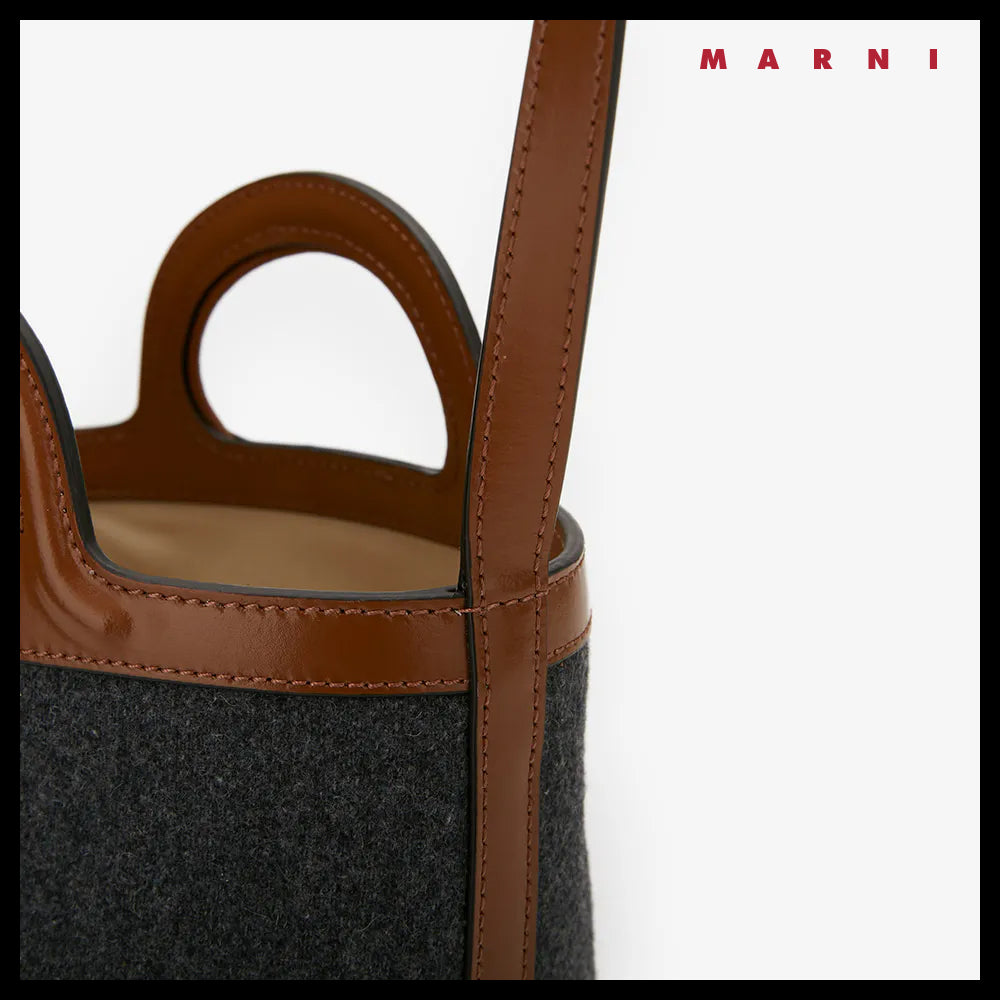 【MARNI】Women’s Logo Dark Grey Mocha Bucket Bag logo
