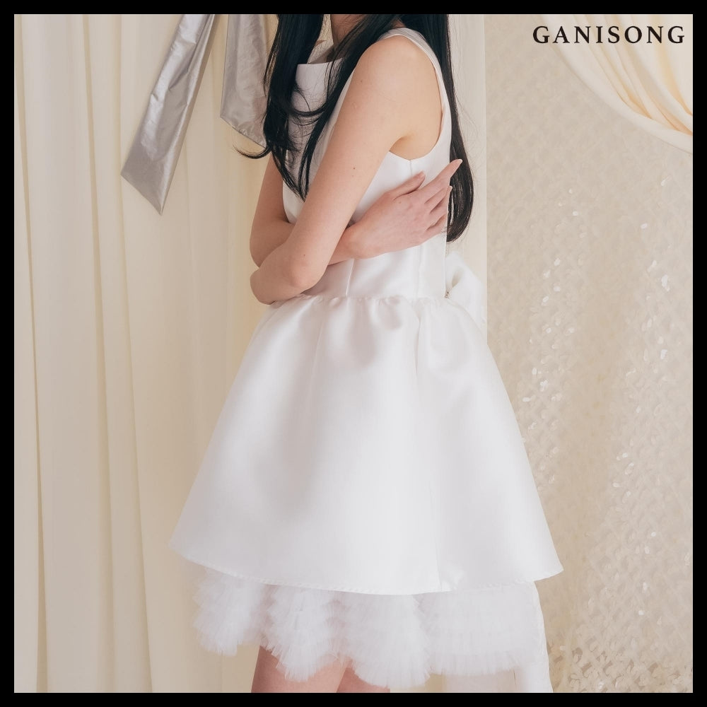 【GANISONG】Bridal Can Can Mini Dress White
