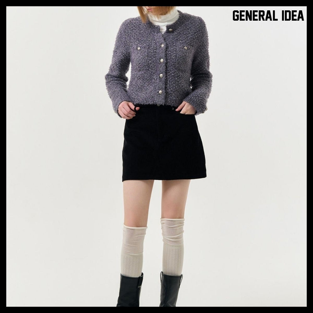 【GENERAL IDEA】Boucle Tweed Knit Jacket CHARCOAL