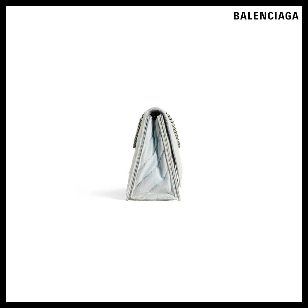 【BALENCIAGA】Crush Large Chain Bag Quilted Denim Blue