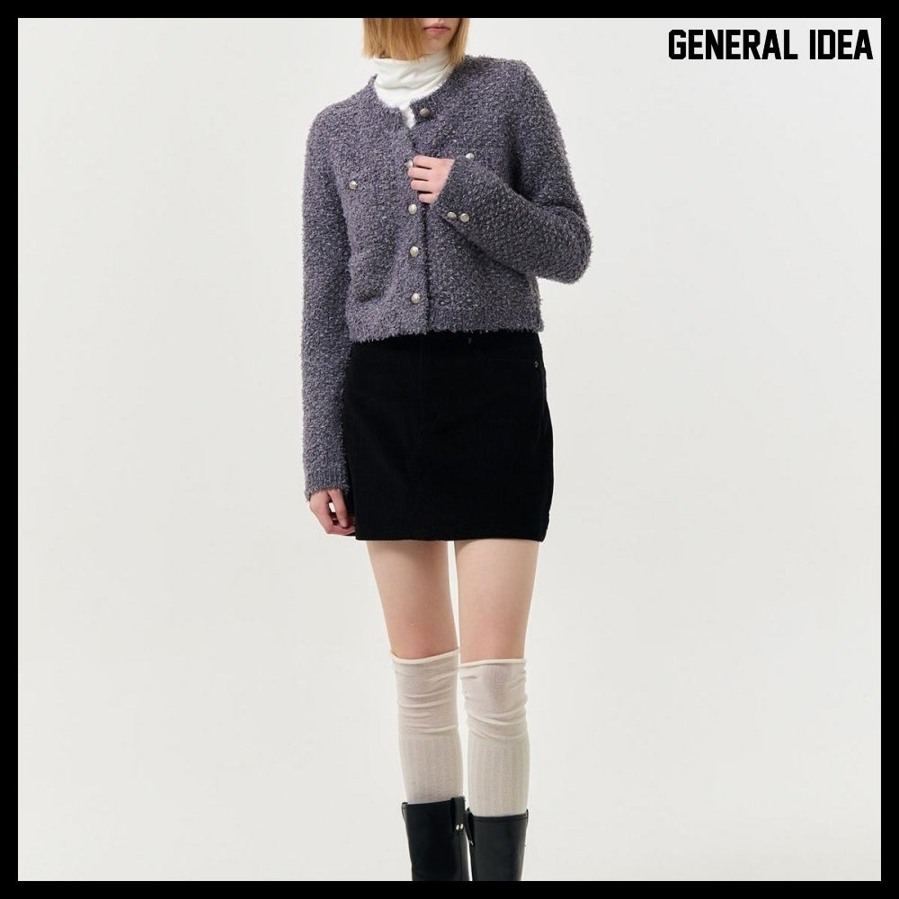 【GENERAL IDEA】Boucle Tweed Knit Jacket CHARCOAL