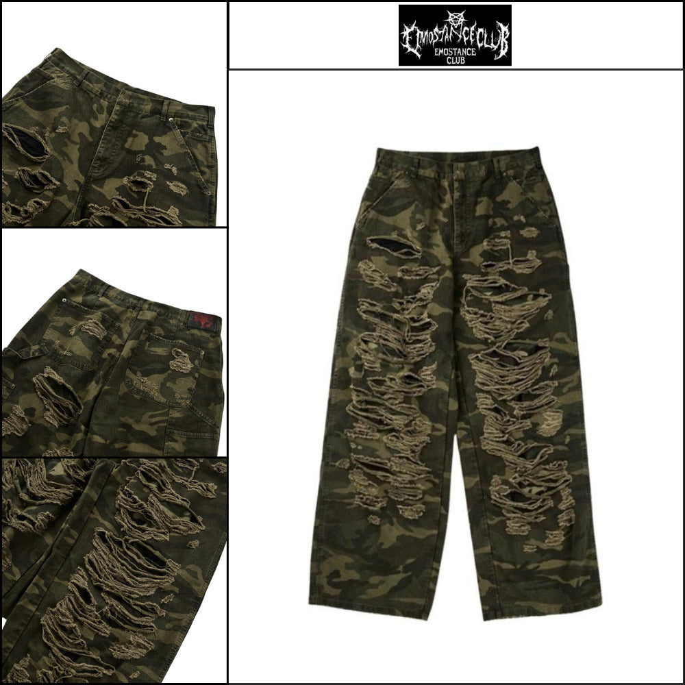 【EMOSTANCECLUB】Double Layered Distressed Camo Pants