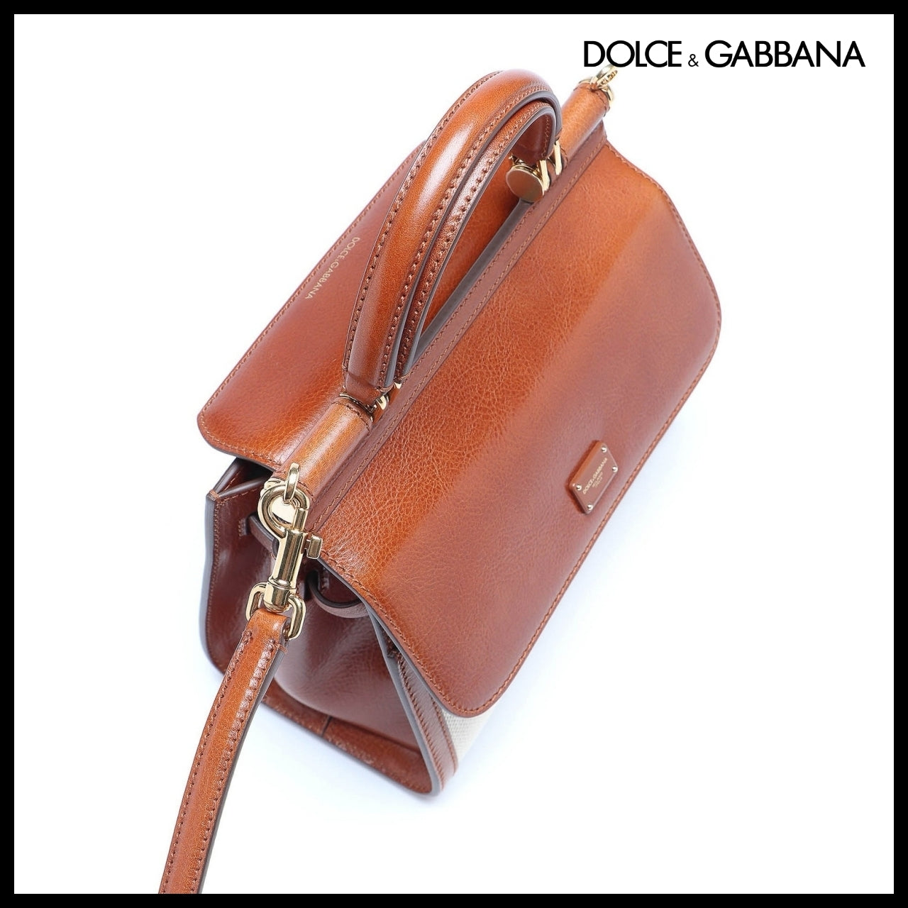 【Dolce & Gabbana】M Sicily 58 Bag Canvas Cowhide Natural