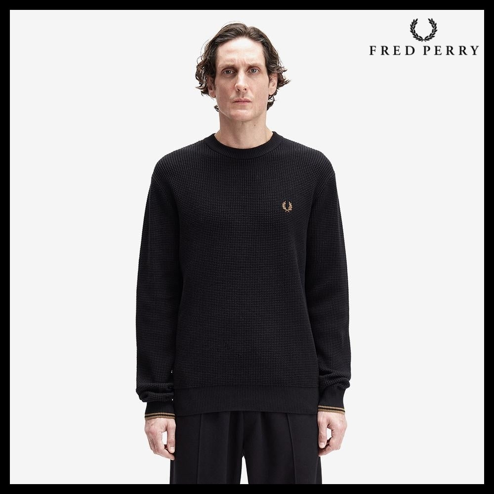 ◆FRED PERRY◆ ニット Knit Black ワッフル ロゴ