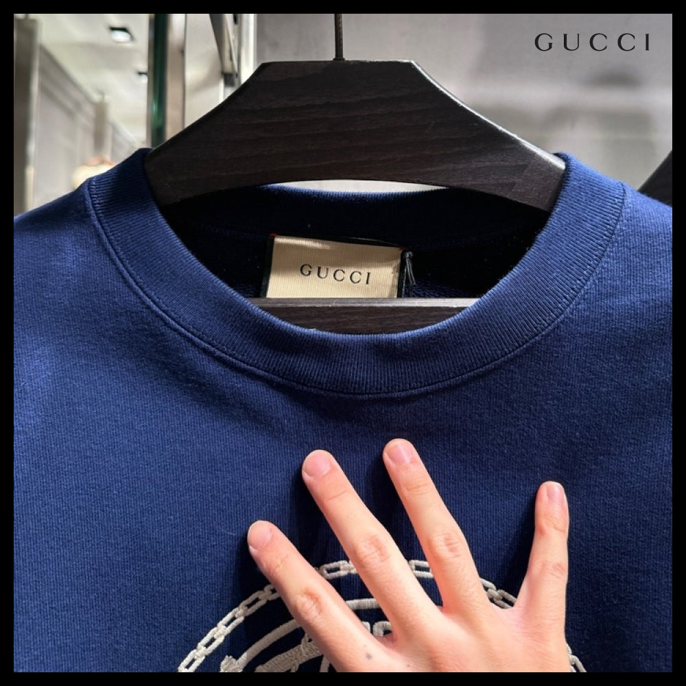 【GUCCI】Horse Embroidered Cotton Crewneck Sweatshirt Inchio