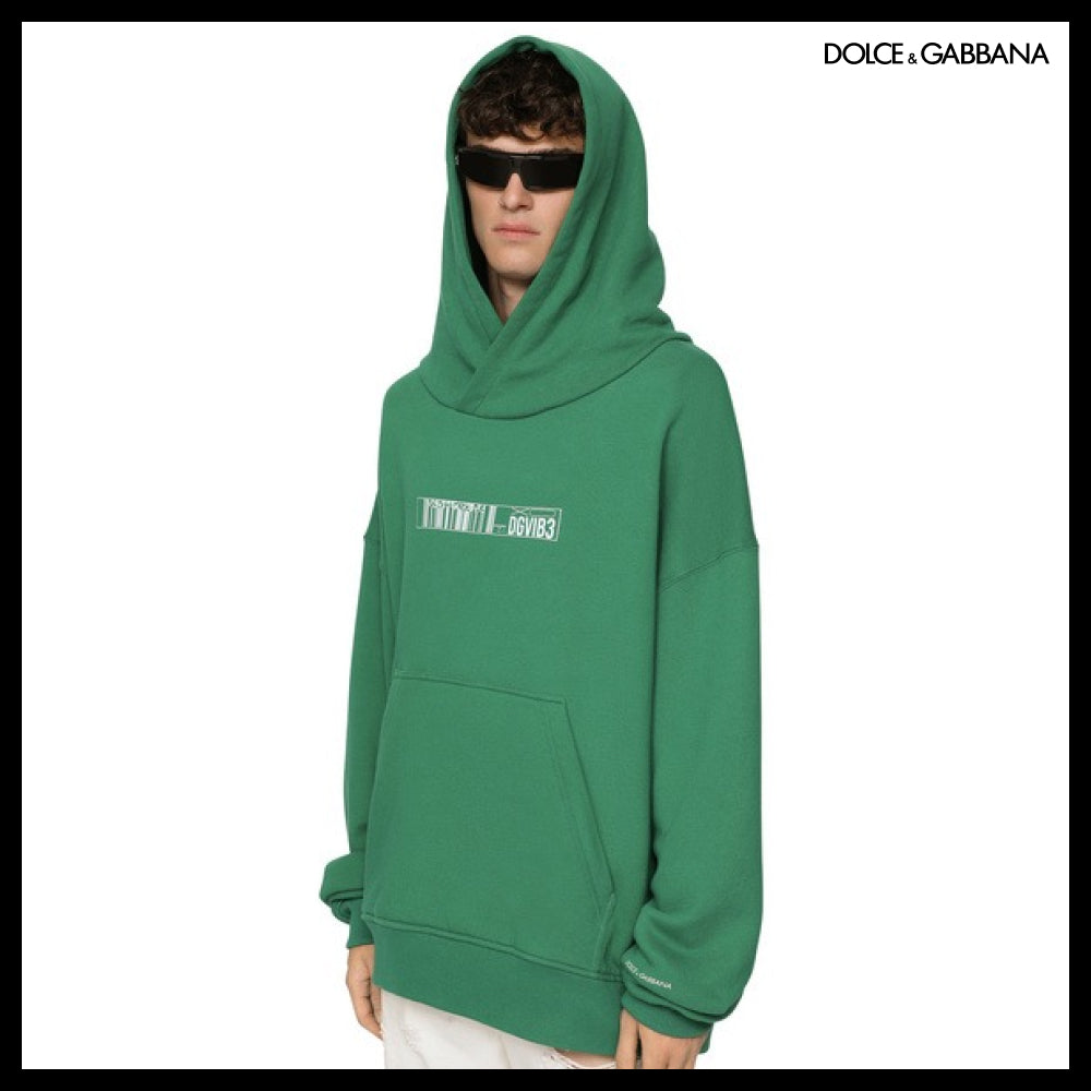 【Dolce & Gabbana】JERSEY HOODIE WITH DGVIB3 PRINT Green