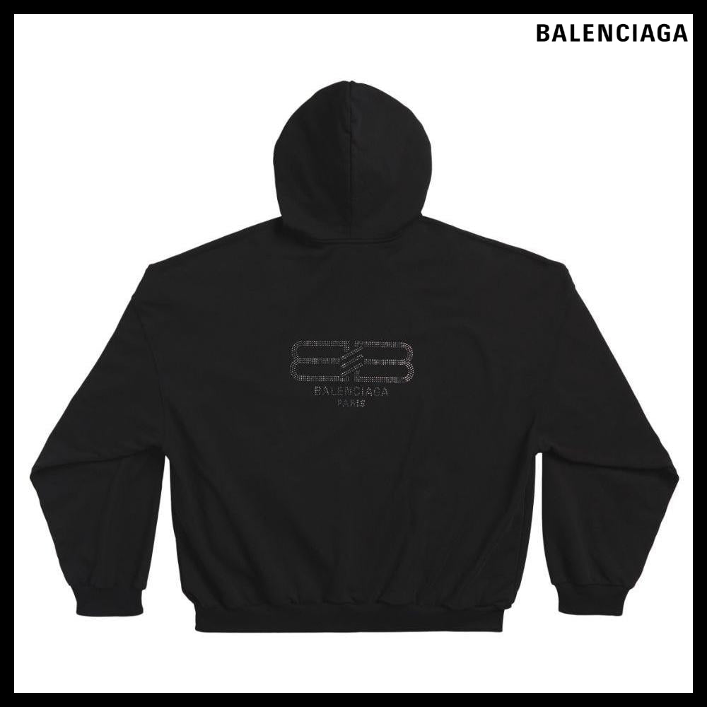 【BALENCIAGA】BB Paris Strass Hoodie Large Fit Black