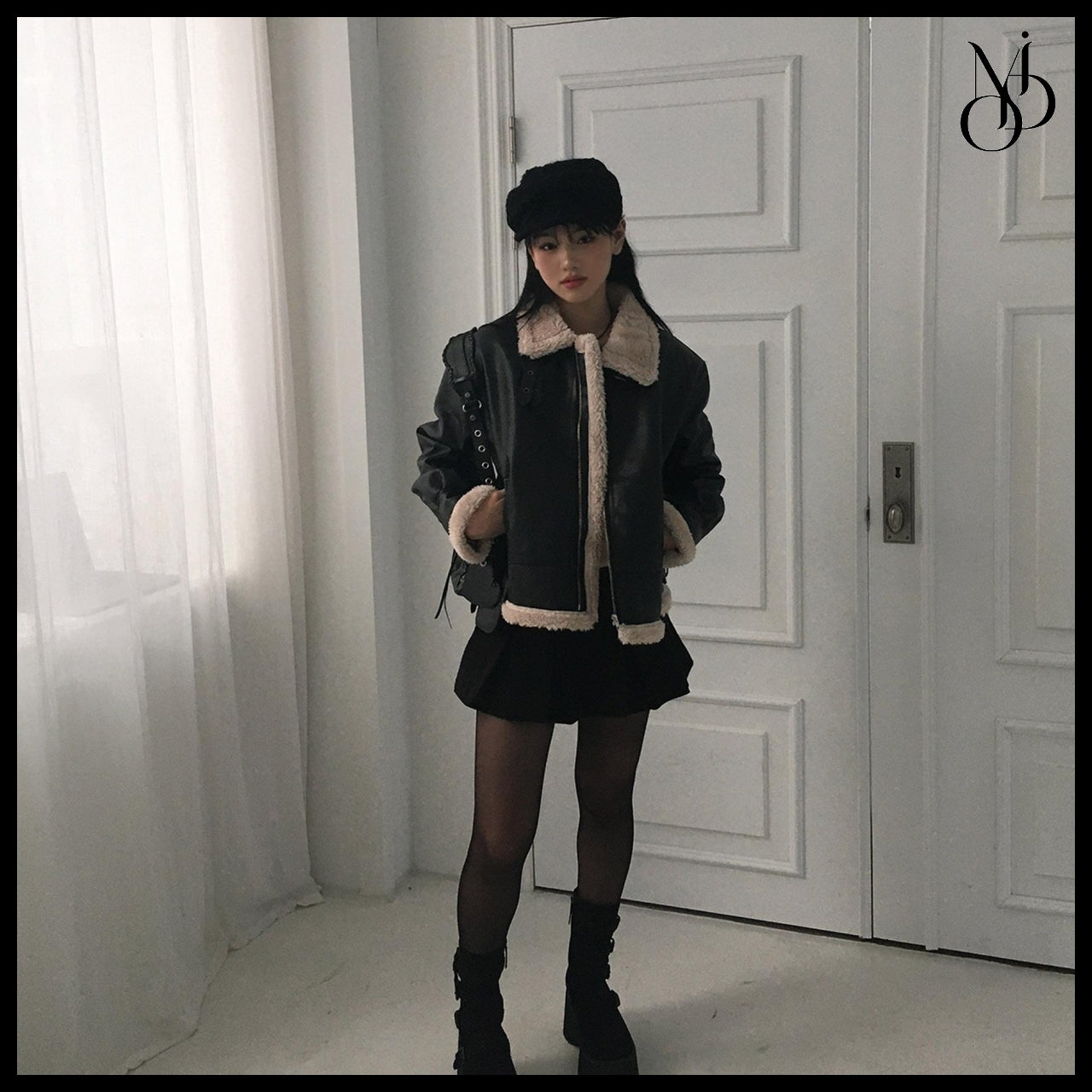 【MODIMOOD】Pinter Buckle High Neck Leather Mustang 2 Colors