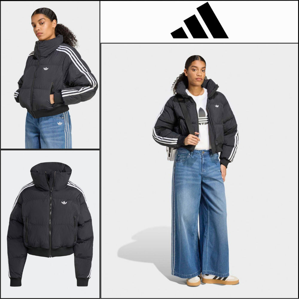 【ADIDAS】Crop Black Synthetic Down Puffer Jacket