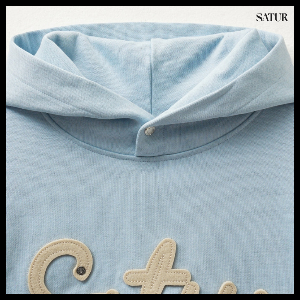 【SATUR】Applique Rivet Hoodie Sky Blue