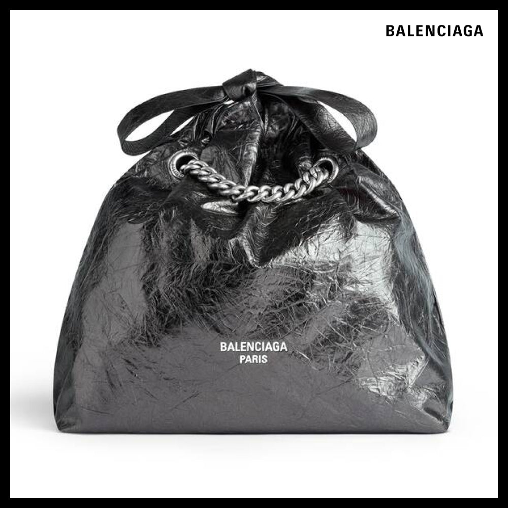 【BALENCIAGA】Crush Small Tote Bag Dark Grey Metallized