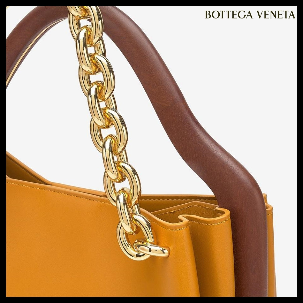 【BOTTEGA VENETA】Chain Woven Handle Mount Tote Bag Brown