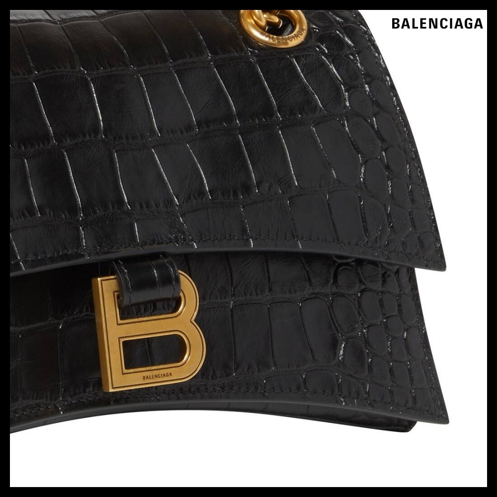 【BALENCIAGA】Crush Small Chain Bag Crocodile Embossed Black