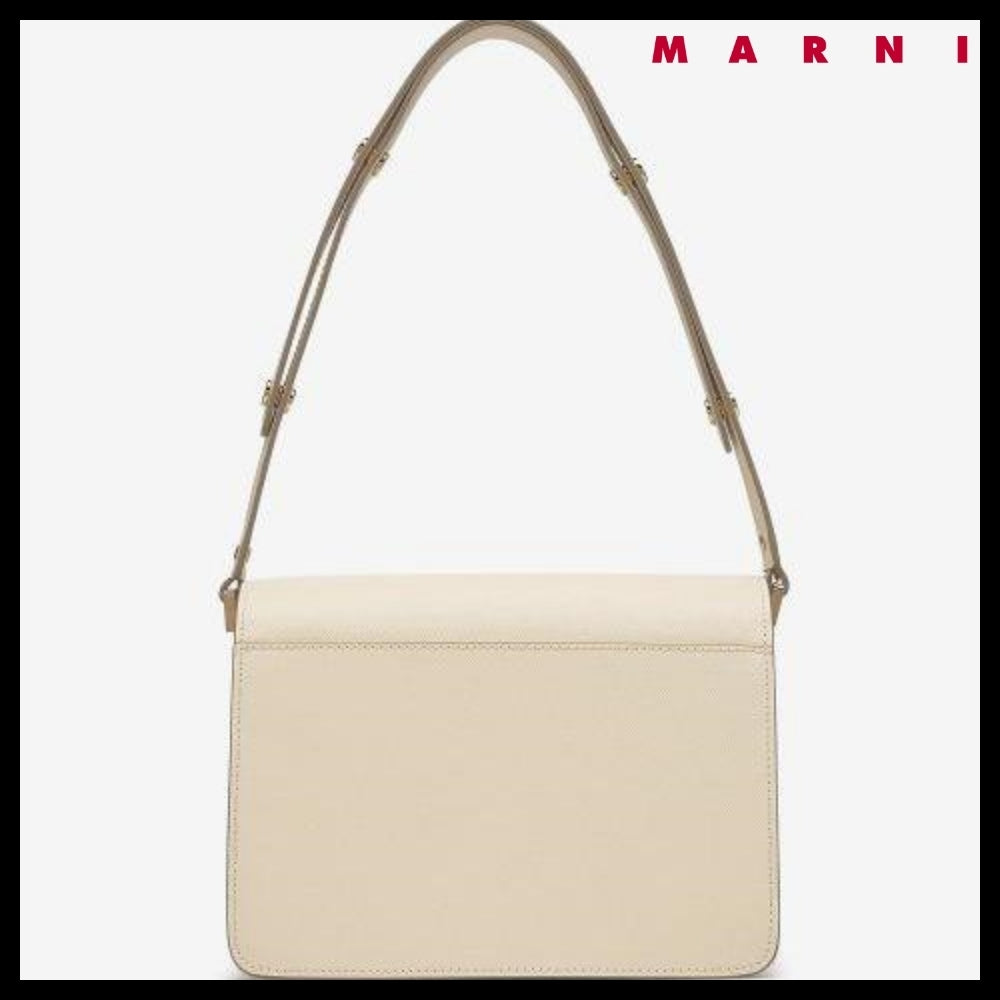 【Marni】Medium Saffiano Leather Trunk Shoulder Bag Talc