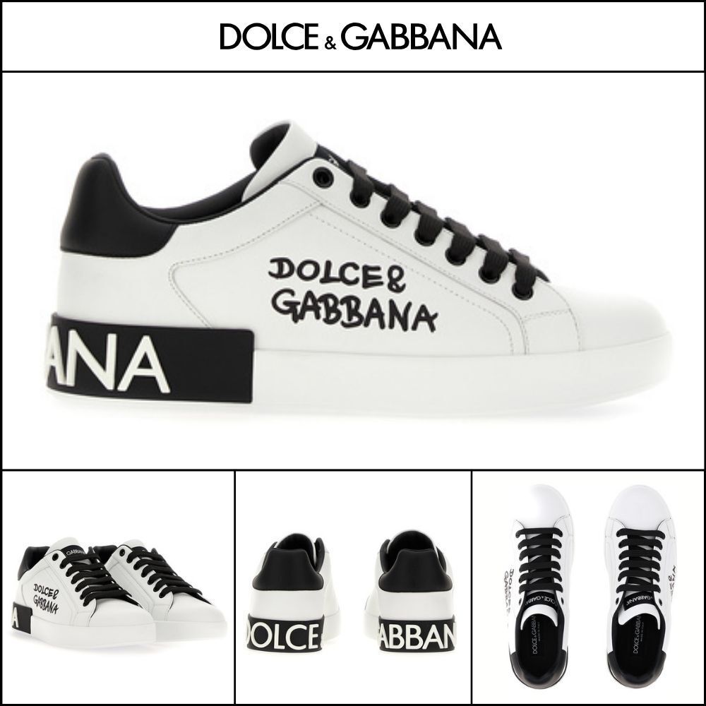 【Dolce & Gabbana】LEATHER PORTOFINO SNEAKERS BLACK / WHITE