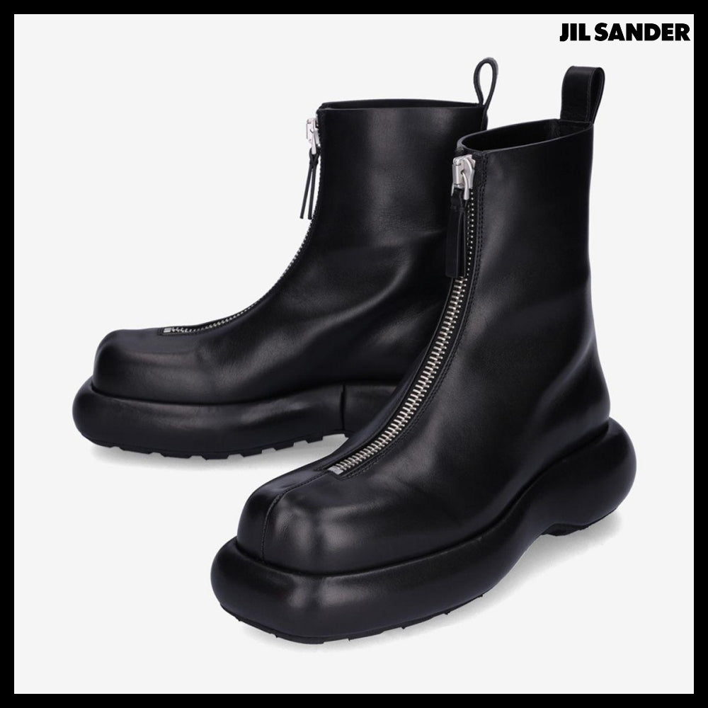 【Jil Sander】Zip-Up Chunky Leather Chelsea Boots Black