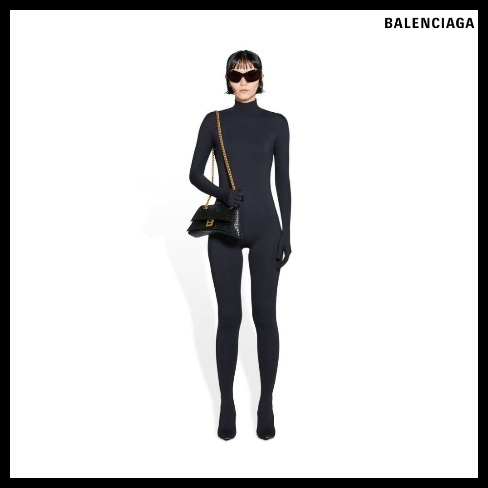 【BALENCIAGA】Crush Small Chain Bag Crocodile Embossed Black