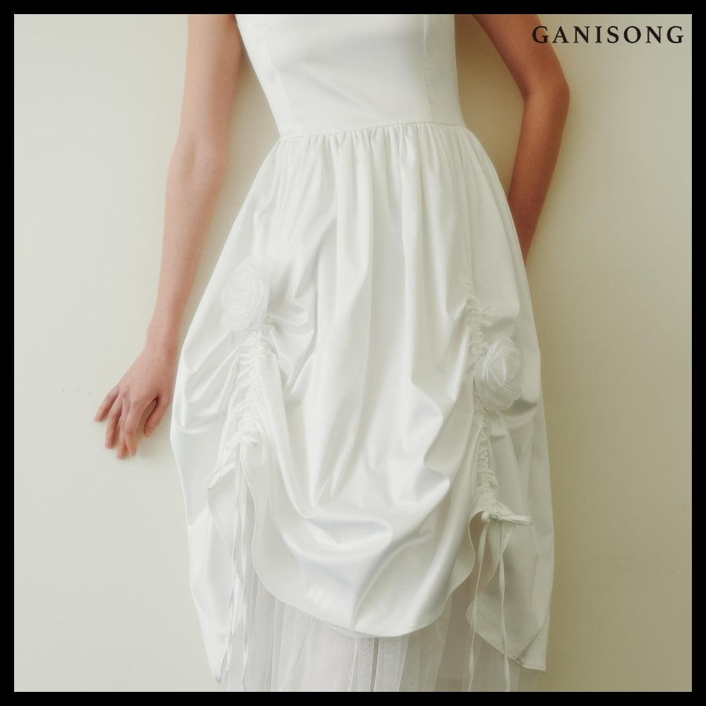 【GANISONG】Bridal Rosy Bow Dress White