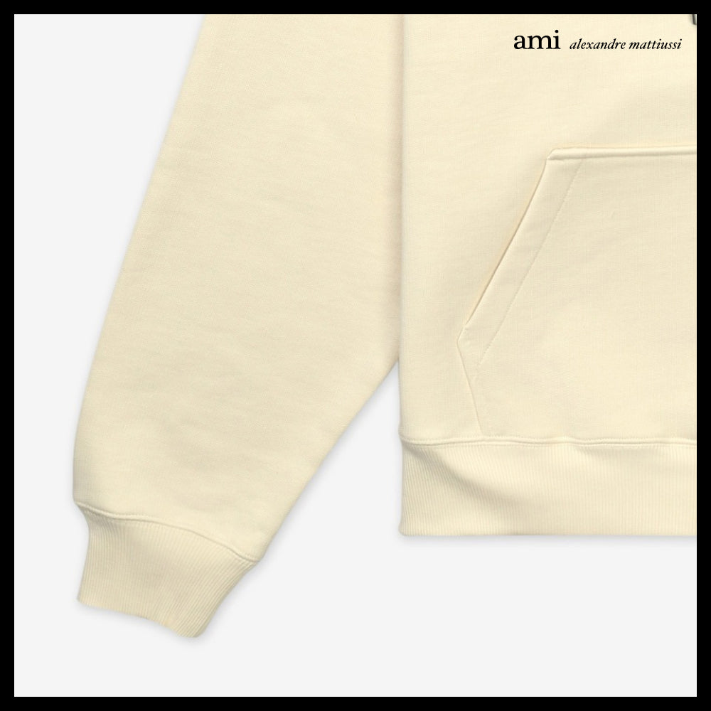 【AMI PARIS】Paris Logo Patch Hoodie White Cream