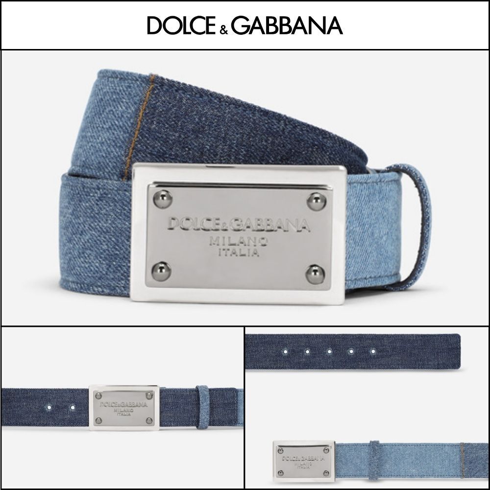 【Dolce & Gabbana】PATCHWORK DENIM BELT WITH LOGO TAG
