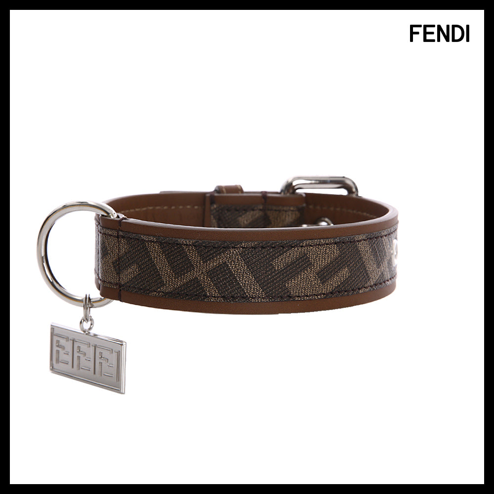 【Fendi】FF Name Plate Brown Pet Collar