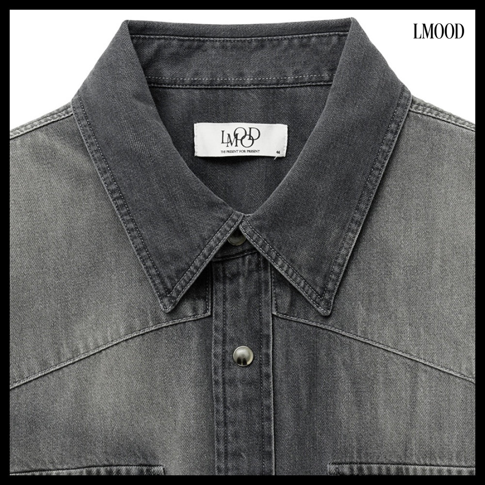 【LMOOD】Terry Denim Shirt Silver Black