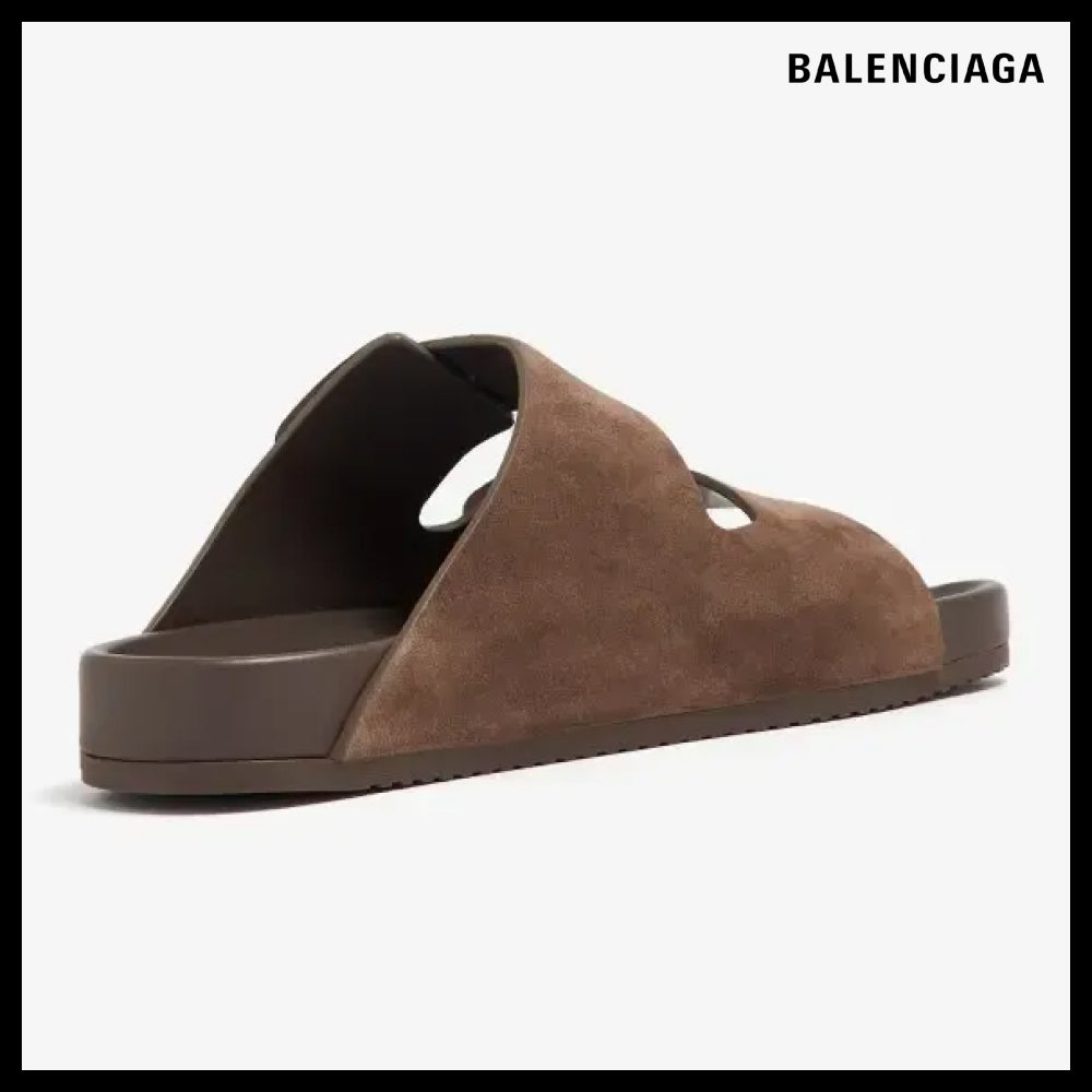 【BALENCIAGA】Sunday Mule Suede Cold Sandals In Brown