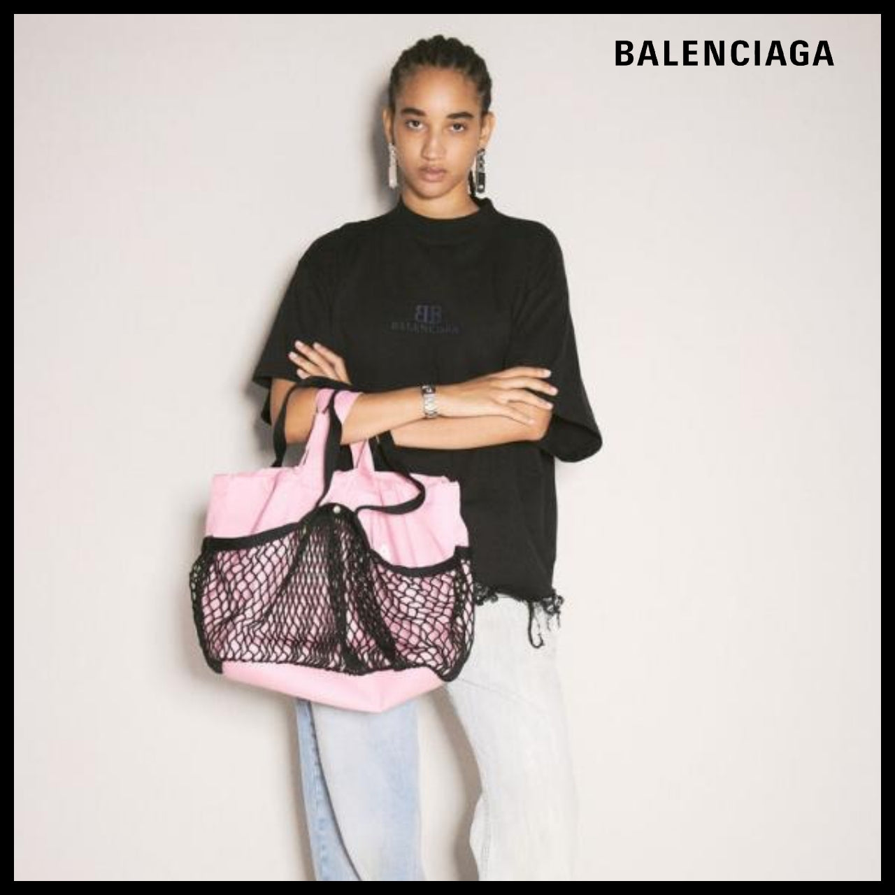 【BALENCIAGA】24/7 Medium Tote Bag Pink Black