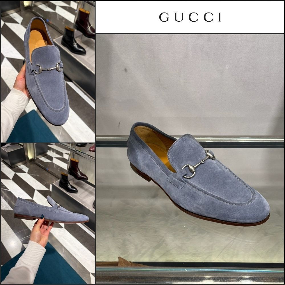 【GUCCI】JORDAN Horsebit Suede Men’s Moccasin Loafers Blue