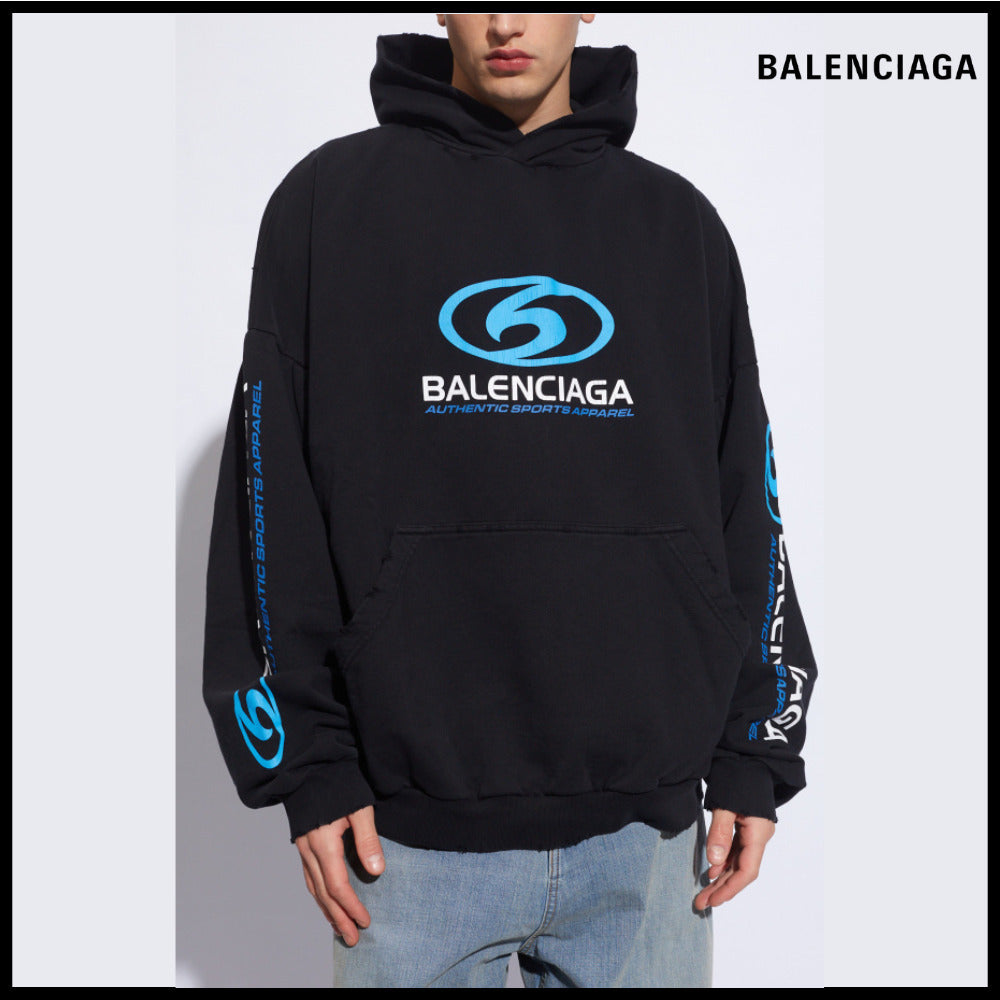 【BALENCIAGA】Surfer Round Hoodie Oversized Black Blue