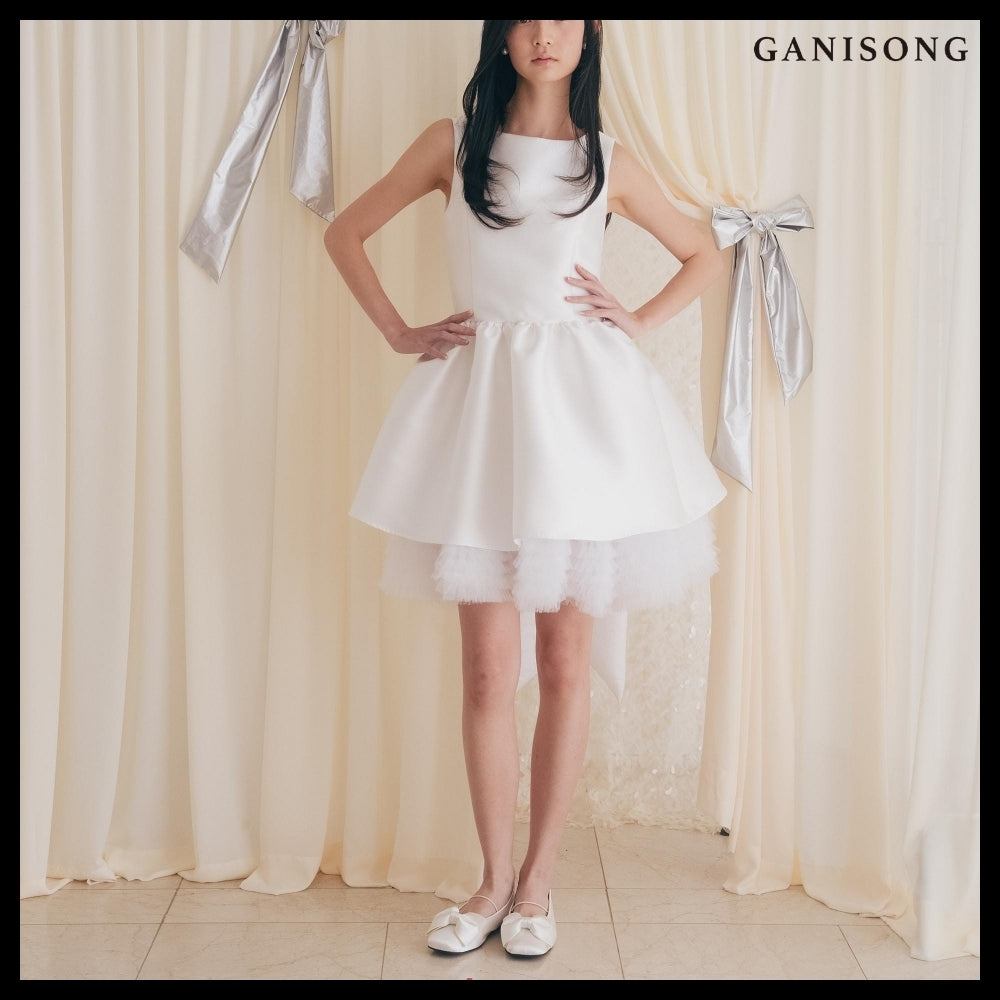 【GANISONG】Bridal Can Can Mini Dress White