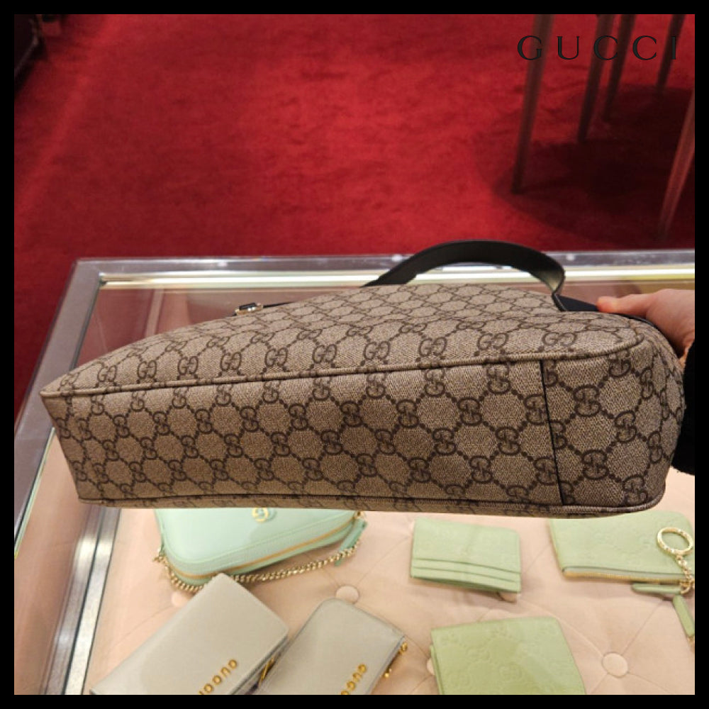 【GUCCI】GG emblem icon canvas large shoulder bag beigeebony
