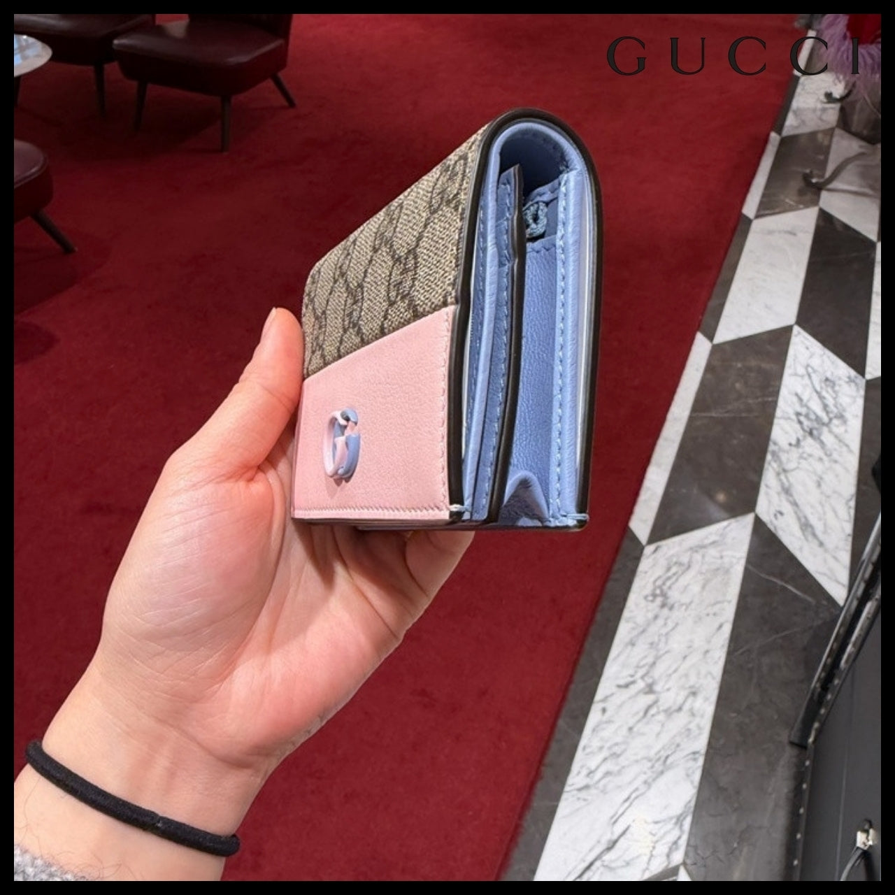【GUCCI】GG Marmont Supreme Bi-Fold Wallet BEIGE PINK