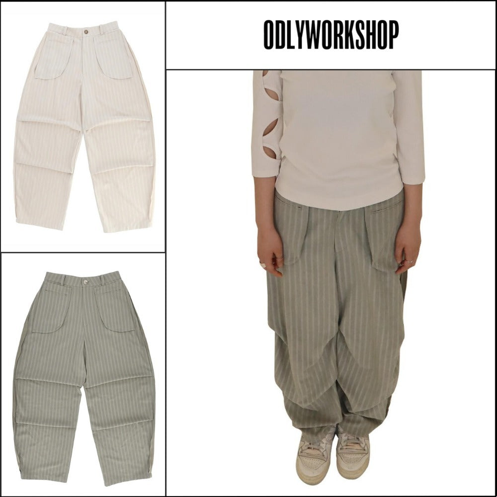 【ODLYWORKSHOP】Smog Stripe Knee Dart Trousers 2Colors
