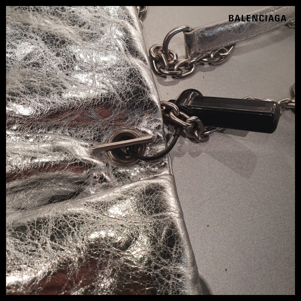 【BALENCIAGA】Monaco Nano Metallic Silver Chain CrossbodyBag