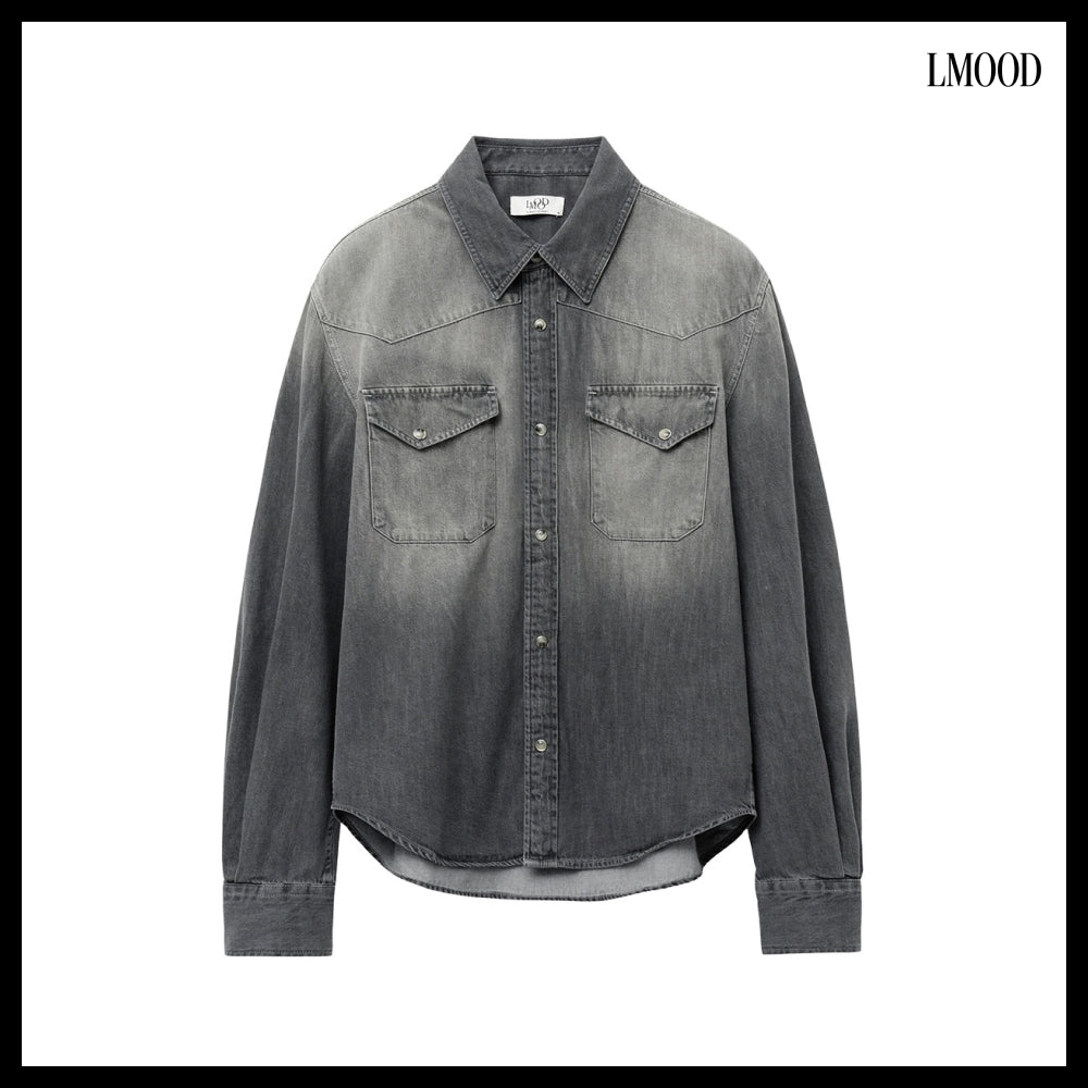 【LMOOD】Terry Denim Shirt Silver Black