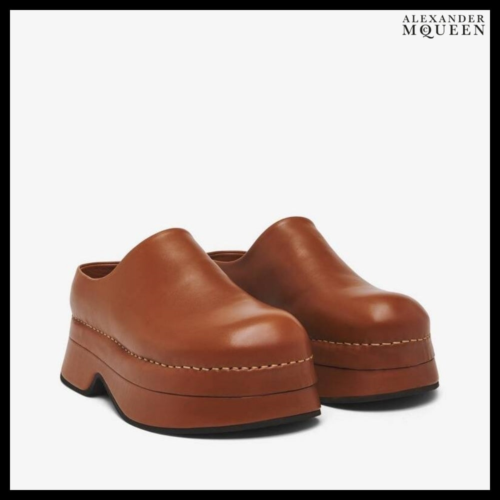 【Alexander Mcqueen】Brown Calf Leather Stone Clog