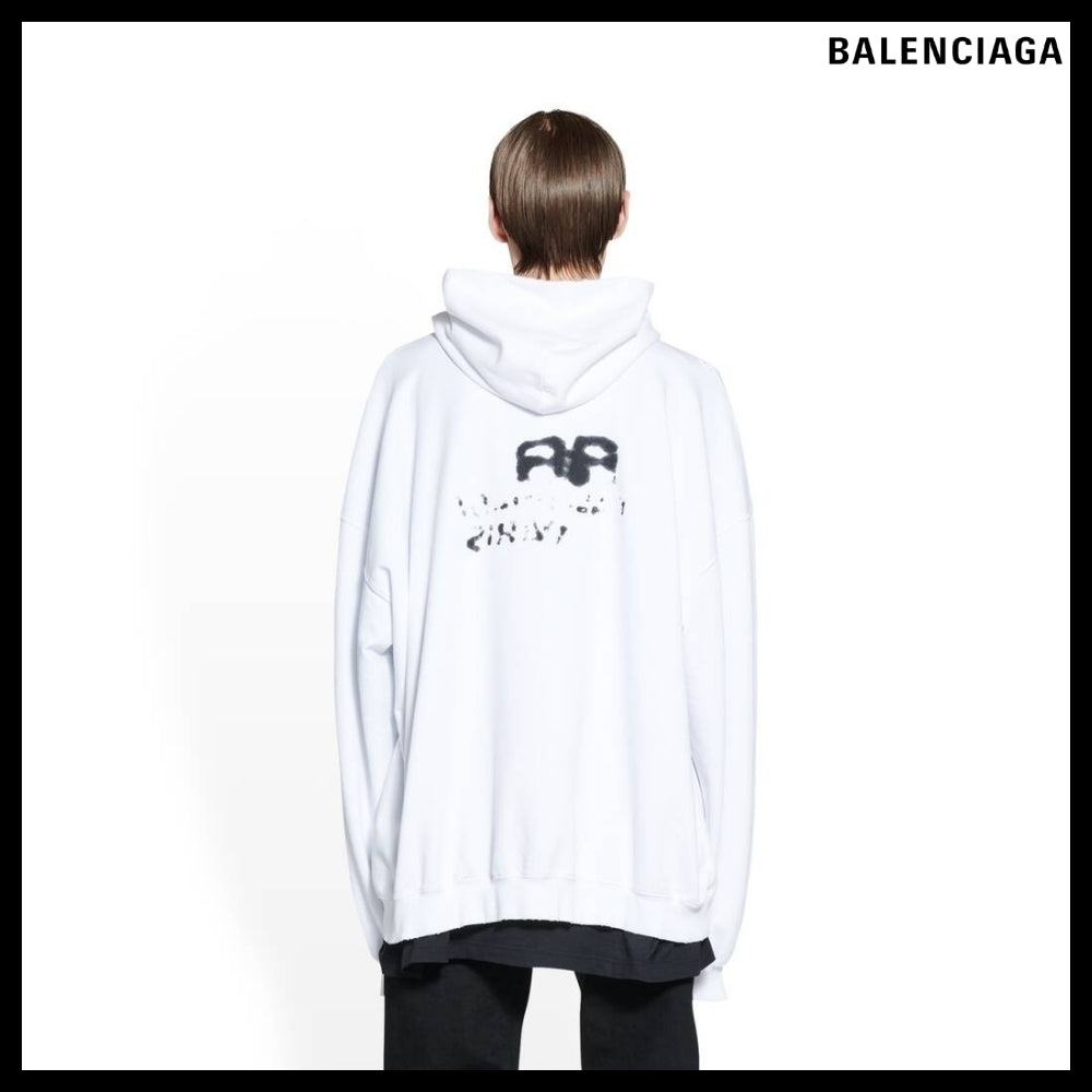 【BALENCIAGA】Hand-Drawn BB Icon Hoodie Large Fit White