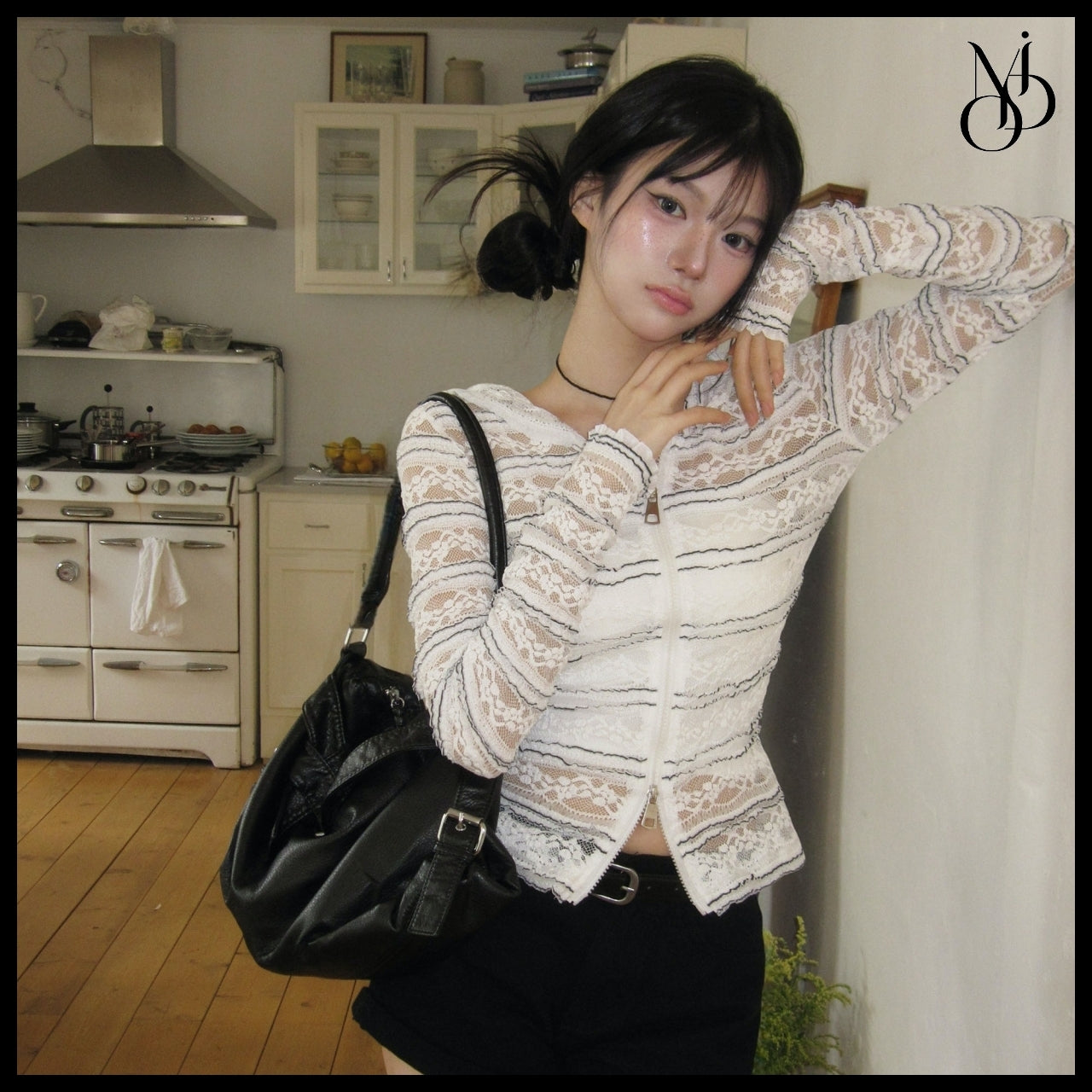 【MODIMOOD】Sheet Lace Hoodie Zip-Up Cardigan